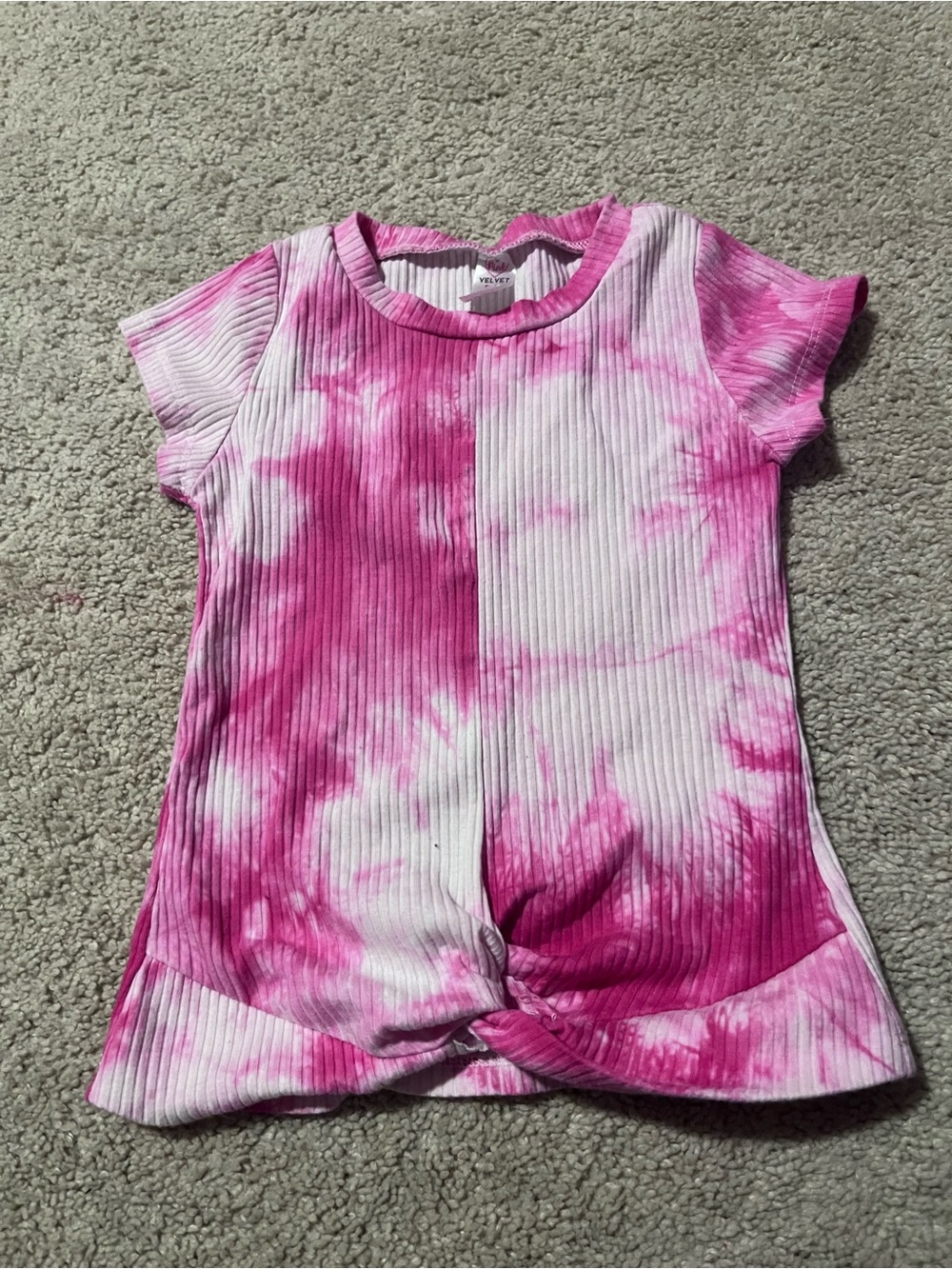 Girls' Pink Tie-Dye Ribbed Knot-Front Tee